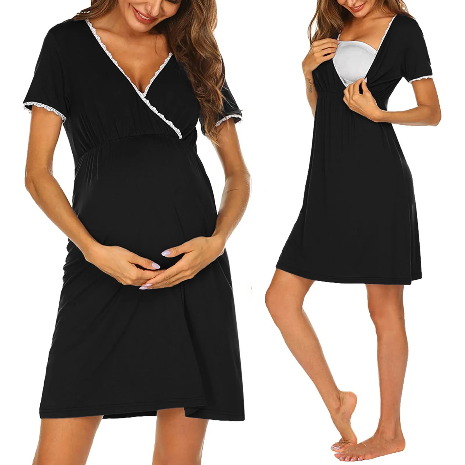 

Women Maternity Breastfeeding Dress Summer Short Sleeve Hight Waist Nursing Dress Daily Wearing Pregnancy Clothes Pregnant Dress