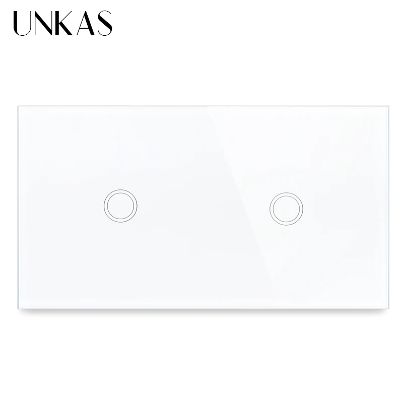 

UNKAS 2 Gang 1 Way EU Standard Olny Touch Function кнопка выключателя света 157 мм закаленная кристальная панель класса 300 Вт Выход