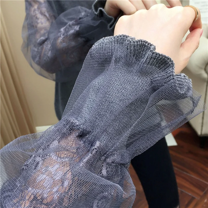 

sweater for women's loose fitting dress for spring 2021 new women's dress lace sleeve bottomed top with Knitted Top
