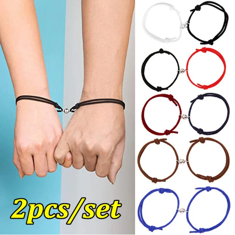 

2Pcs Magnet Bracelet Couple Handmade Adjustable Rope Matching Braslet Infinite Love Braclet Lucky Black White Brazalete Gift A++