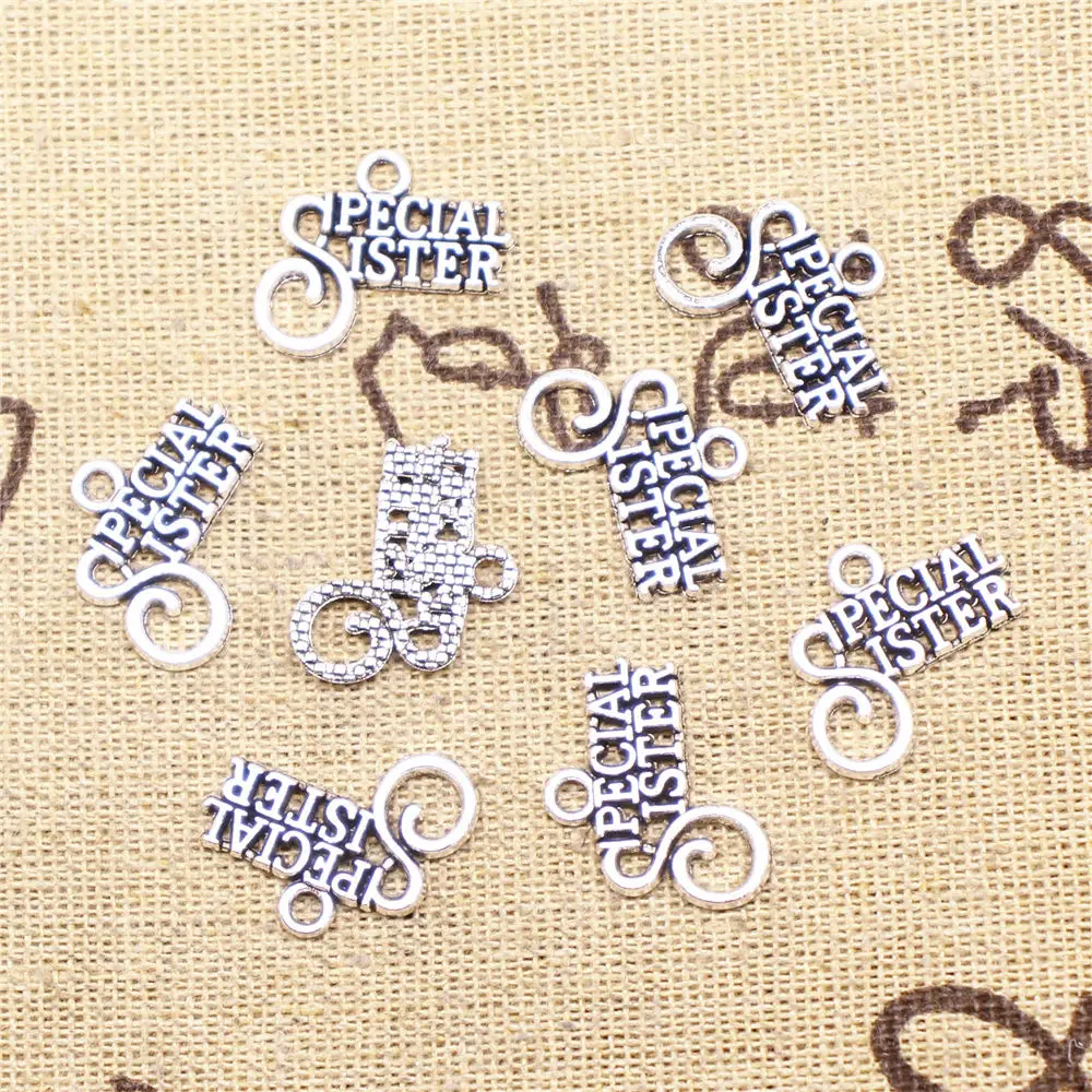 

Charm For Making Jewelry Pendants Antique Silver Color Sister 15x18mm 20pcs