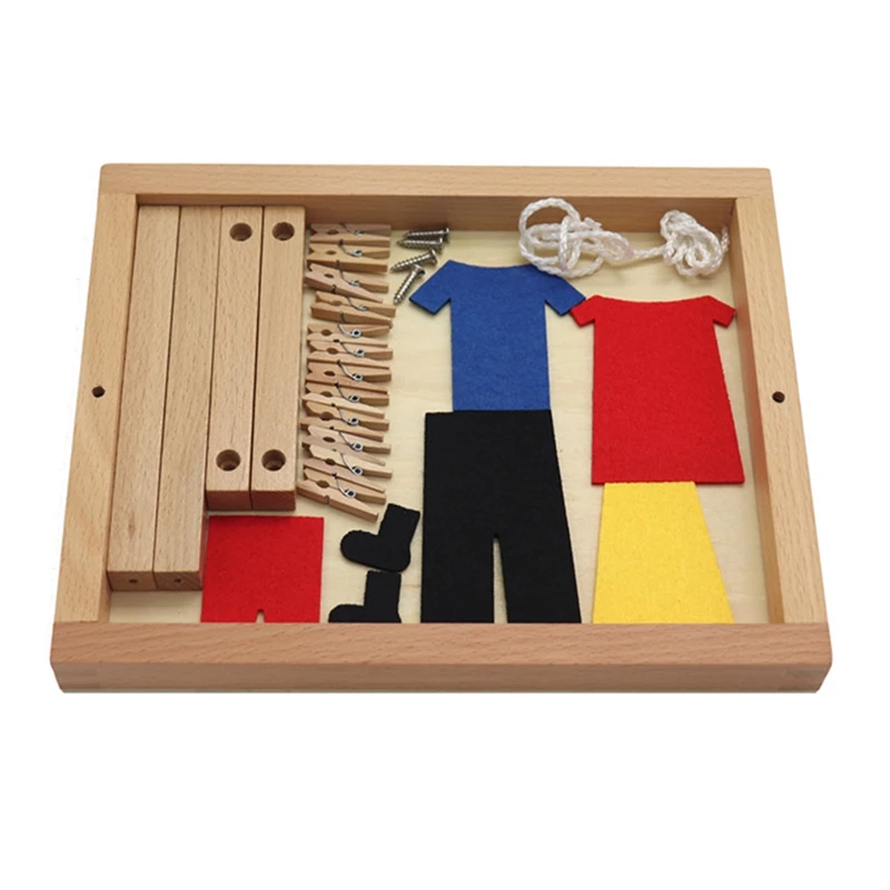 Mini Marco de secado de ropa de madera para ense&ntilde;anza de la vida, simulaci&oacute;n de Educaci&oacute;n Temprana, juguete de entrenamiento-4