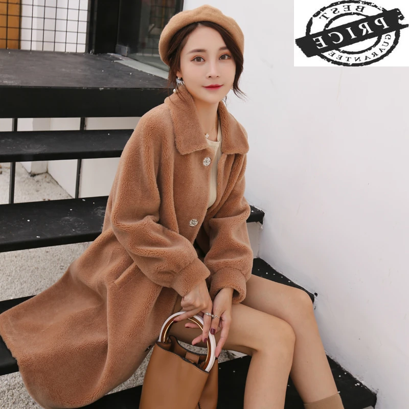 

Shearing Coat Sheep Women Winter Warm Fur Outwear Overcoat 2021 New Long Real Fur Coat Female Jacket Abrigo Mujer LWL11a2