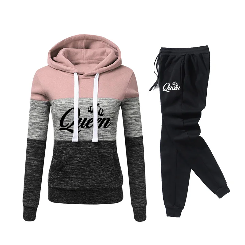 

New Fashion Ladies Striped Sports Wear 2pcs Set Hoodies and Sweatpants Hooded Longsleeve Outfits