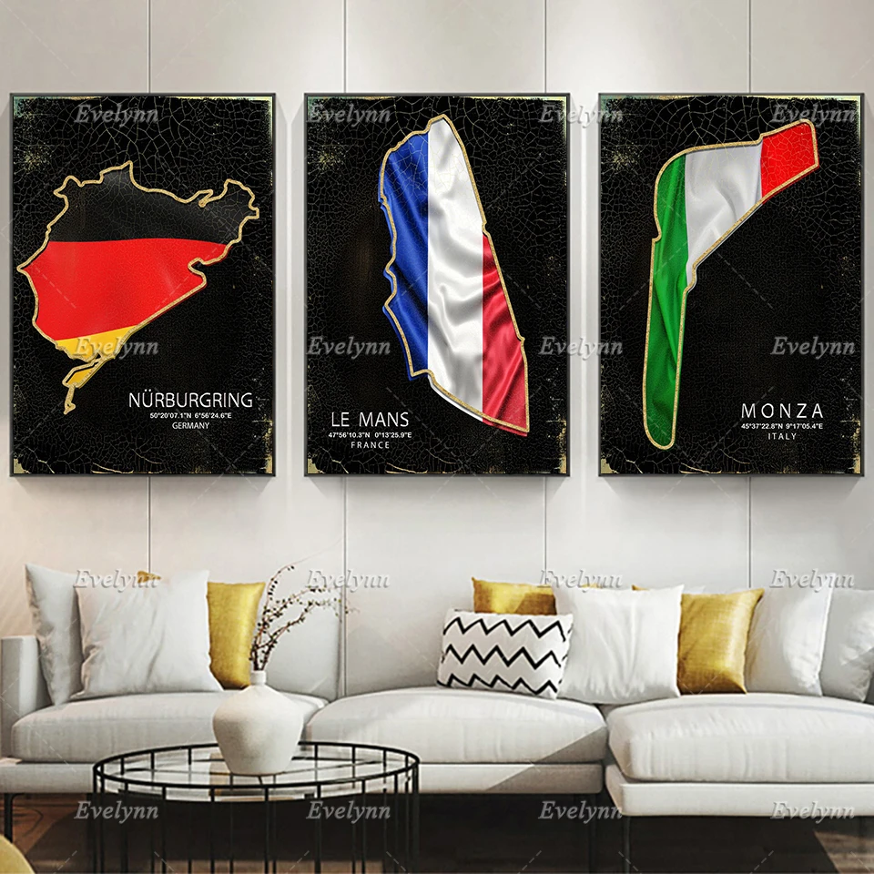 

French Le Mans Track Ford Rs Hot F1 Race Car Circuit Poster Prints Wall Art Canvas Painting Pictures Living Home Room Decor