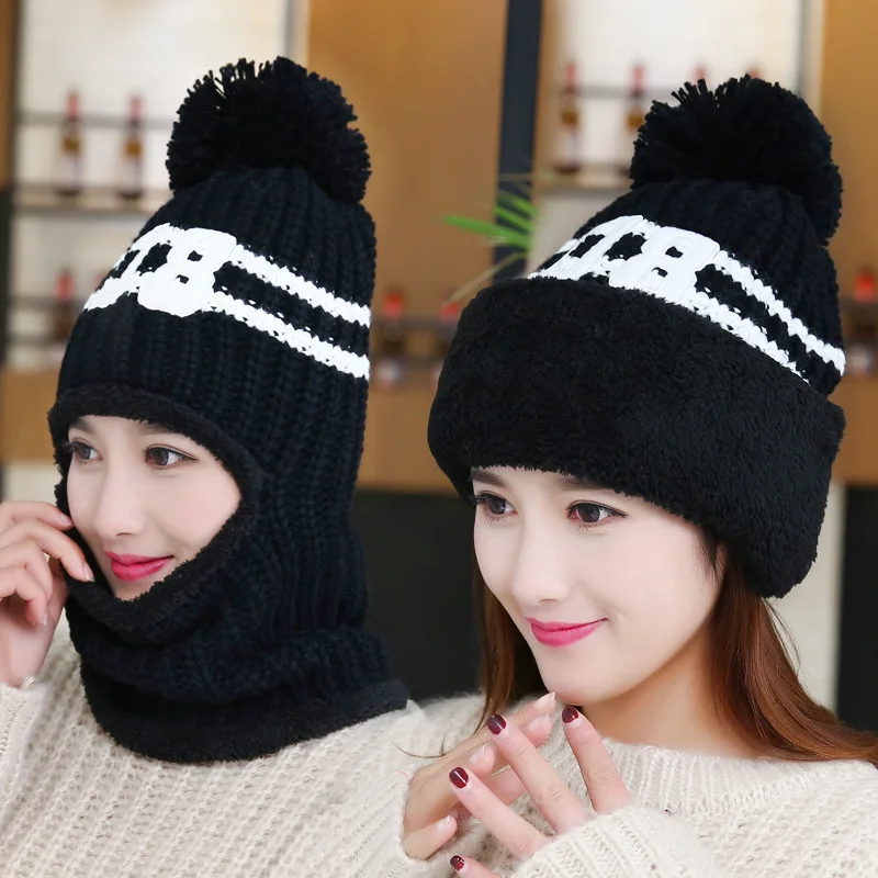 Хлопковые зимние шапки для женщин теплая шапка с помпоном вязаная утолщенная