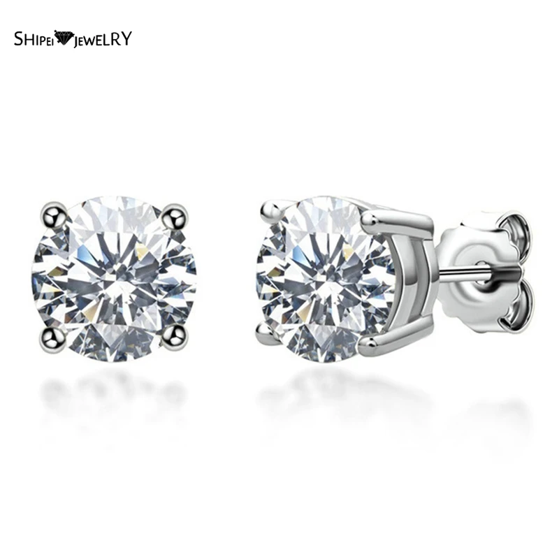 

Shipei 925 Sterling Silver 0.5-1 CT Real Moissante Diamonds Gemstone Engagement Simple Women Ear Studs Earrings Fine Jewelry