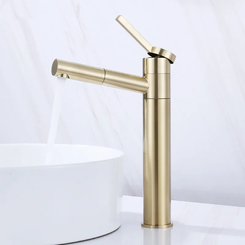 

Вращающийся латунный Смеситель для ванной комнаты, золотистый кран с одним отверстием, для крепления на раковину