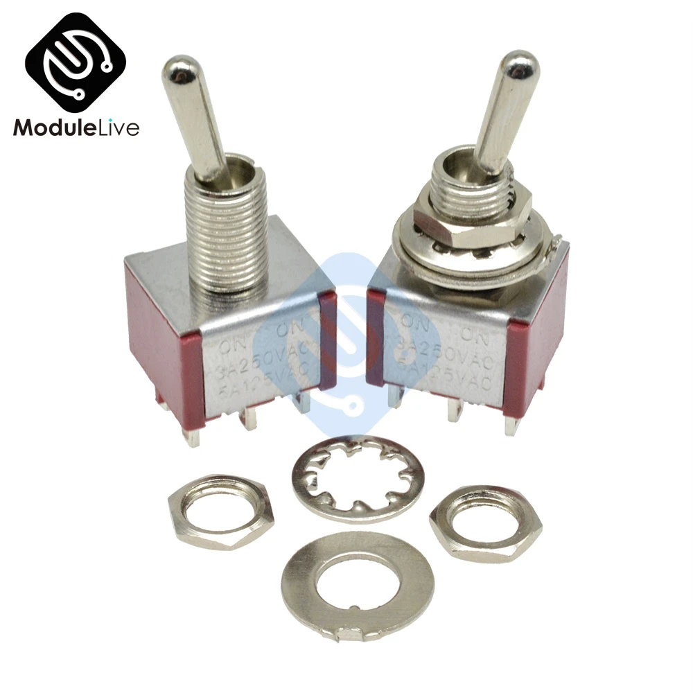 Регулируемый переключатель 6 мм однополюсный двухполюсный SPDT ON-ON 120VAC 6A 1/4 дюйма