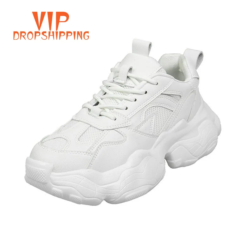 Женские кроссовки с толстой подошвой Fujin зимние круглым носком и