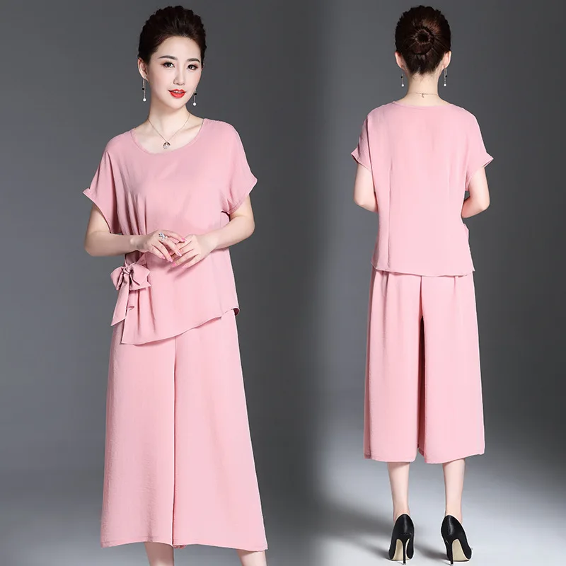 

Women's suit summer new high-end slim temperament fashionable elastic waist wide leg pants suit two-piece women's clothing