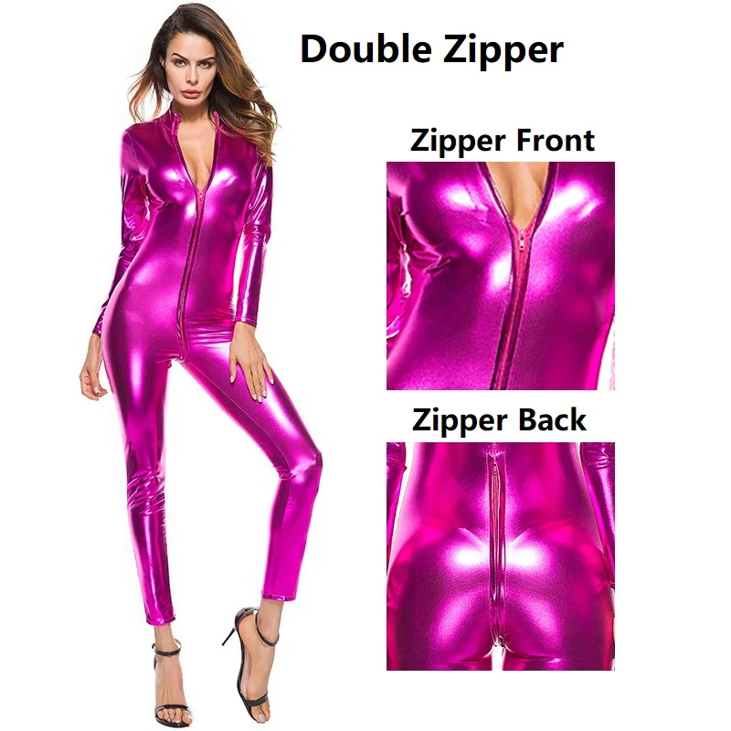 Размера плюс кожа Комбинезоны для женщин с двойной застежкой молнией по всей