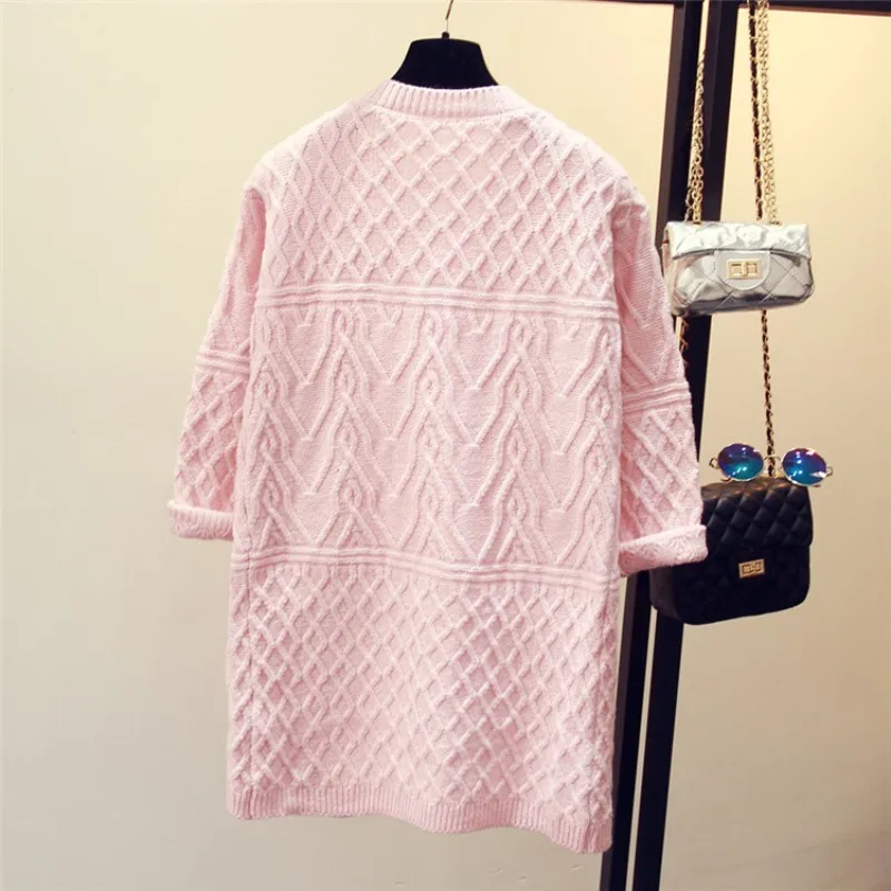 

Long For Loose Beading Ladies Sweaters Autumn Casual White Knitted Cardigan Sweater Women Roupas Feminina