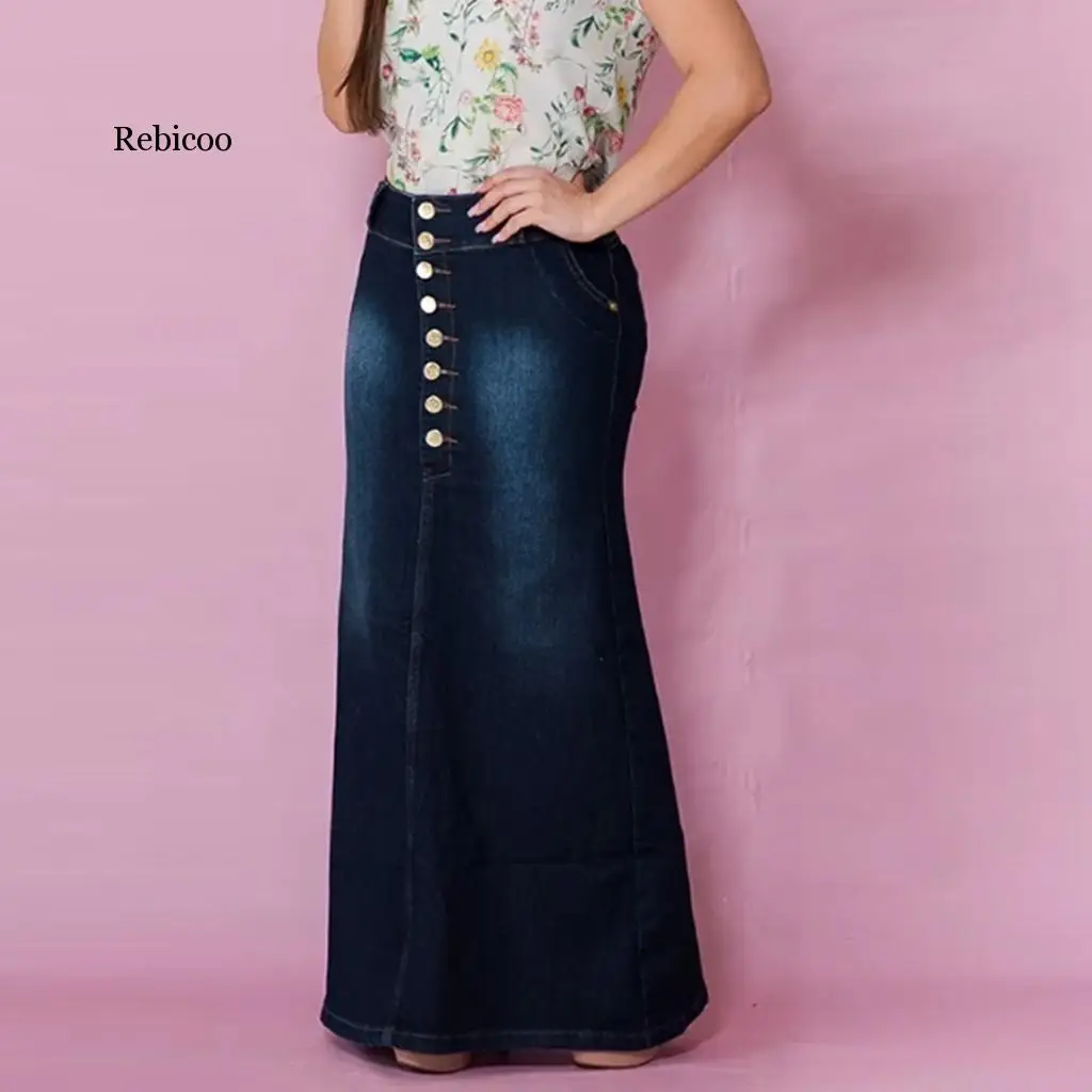 Женская Повседневная трапециевидная джинсовая юбка с пуговицами спереди