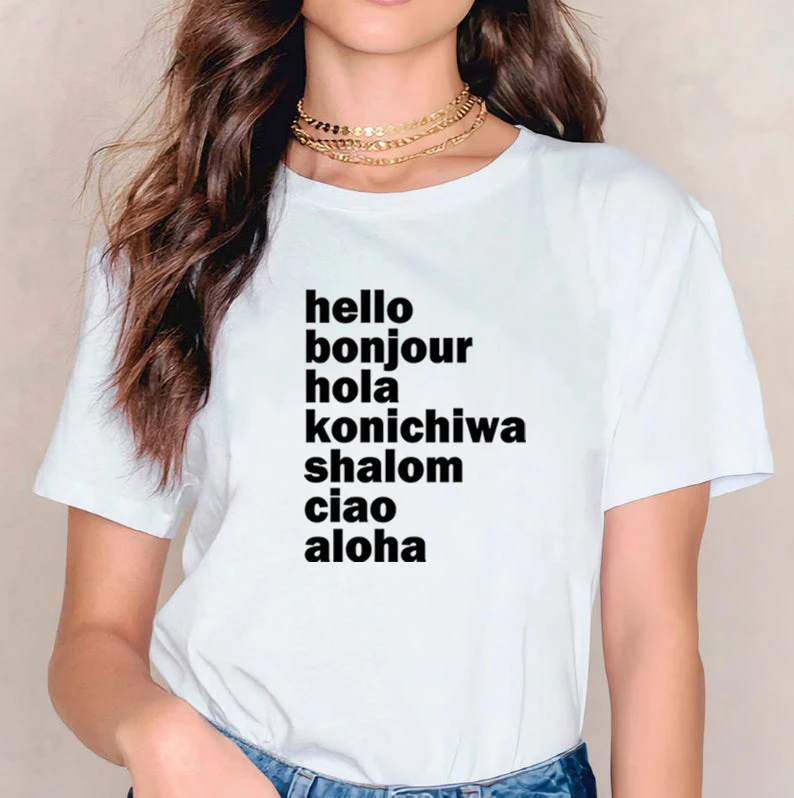 

Bonjour Vacation Graphic Tees Hello Hawaii Funny Tshirt New Fashion 2021 Travel Style Women Clothing Vintage Kawaii Shirt XL