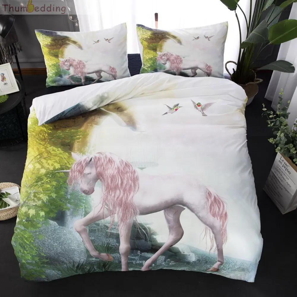 Thumbedding Fluorescent Bedding Set Unicorn Duvet Cover 3D Horse Polyester Material Bed For Bedroom with Pillowcase | Дом и сад