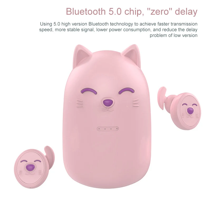 Розовый милый кот наушники вкладыши TWS Bluetooth Беспроводной Earhead с микрофоном для