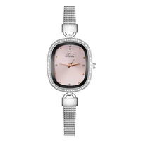 oval bling diamond ledis watch stainless steel mesh buckle luxury quartz pink dial dress clock saat bayan kol saati presente
