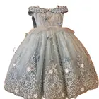 Светильник-голубые платья с жемчугом и цветами для девочек, свадебные бальные платья, детские фатиновые платья длиной в Пол