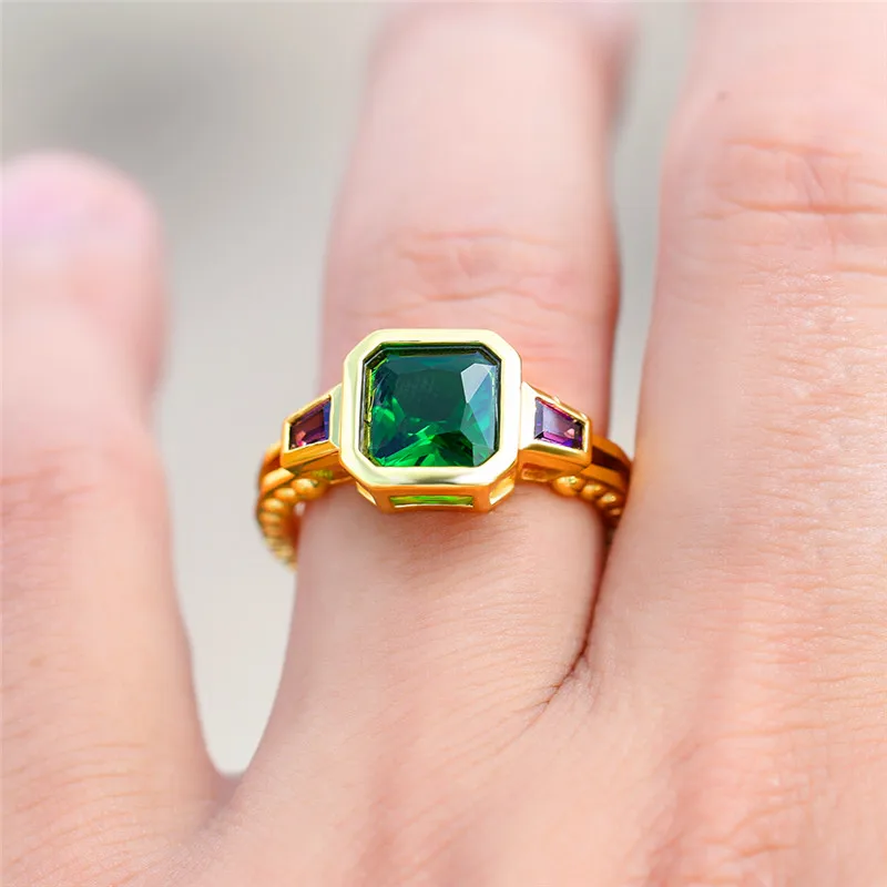 

Male Female Green Blue Stone Ring Crystal Yellow Gold Zircon Wedding Rings Promise Big Engagement Rings For Men And Women