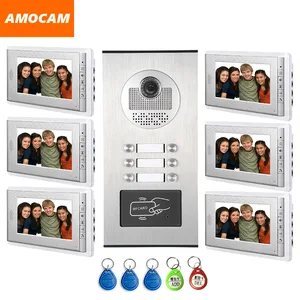6 units video intercom apartment door phone system hd camera 7 monitor video doorbell with 5 rfid card unlock for 6 household free global shipping