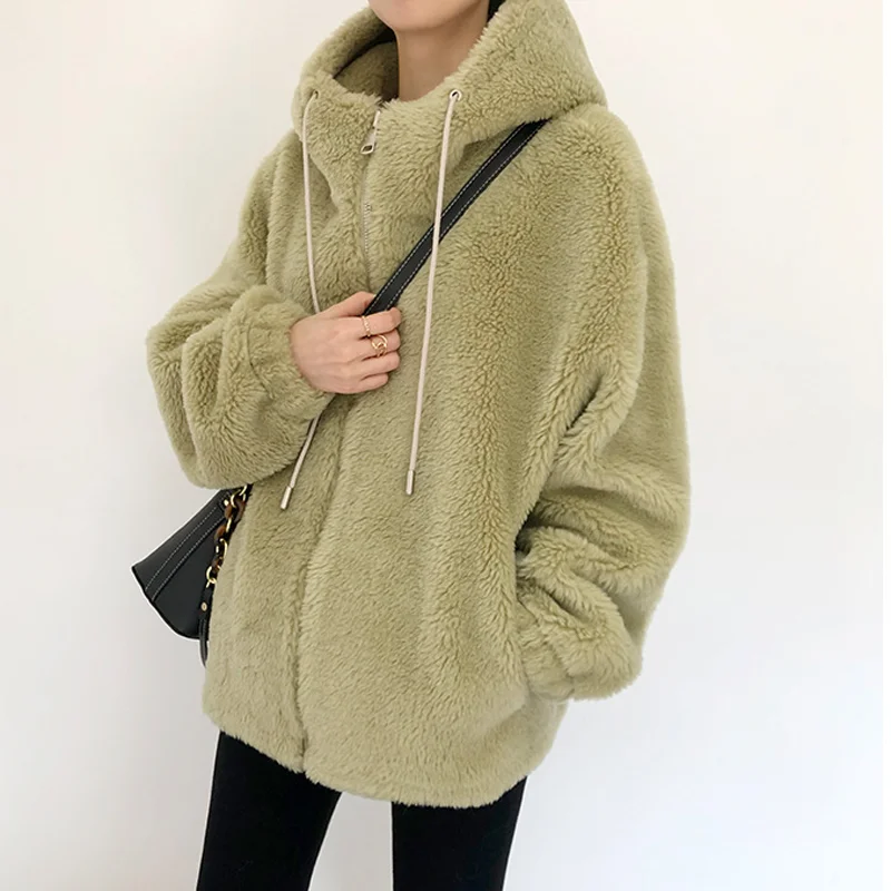 2021 Женское зимнее пальто с длинным рукавом и капюшоном из натуральной овечьей