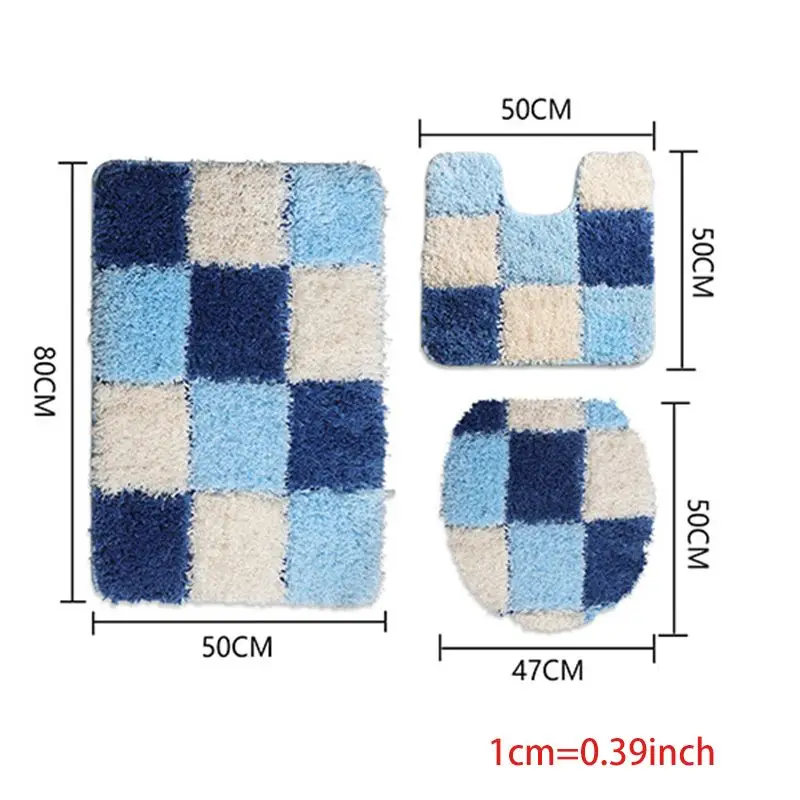 

3Pcs/Set Geometric Plaid Bathroom Rug Flocking Absorbent Bath Mat Toilet Cover XX9B