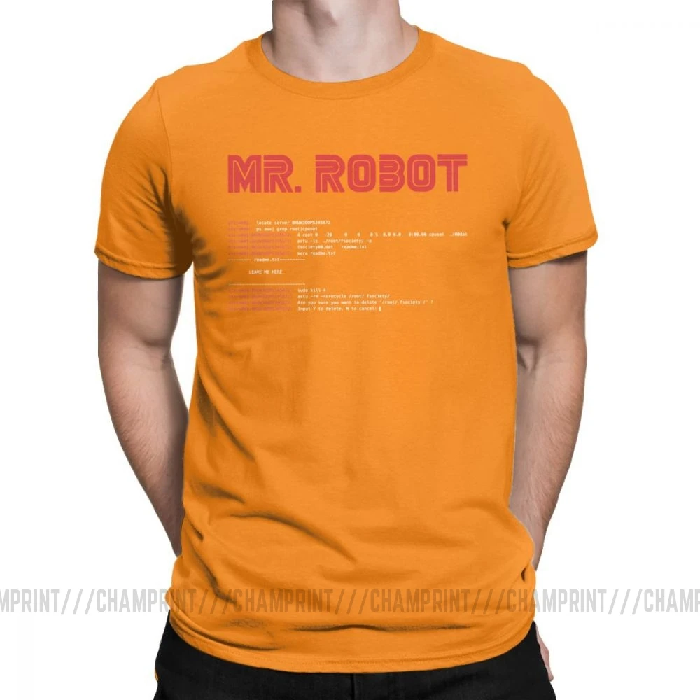 Оранжевый Крутая футболка Mr Robot Программирование программист футболки разработчик футболки с кодом для мужчин вырез лодочкой хлопок короткий рукав Одежда большого размера - Цвет: Оранжевый