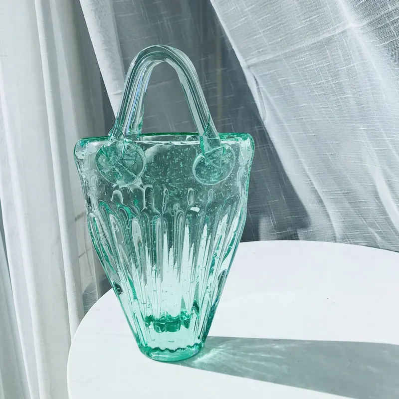 

Tabletop Bag Vase Ornament Foam Transparent Flower Arrangement Living Room Handbag Glass Vase Hydroponics Decoration Home