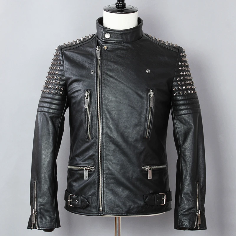 Мода 2020 из металла в стиле панк с заклепками мотоциклетная мужская куртка