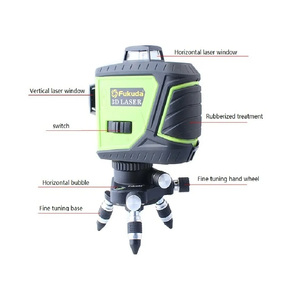 MW-93T-2-3GX 12 Lines Osram Blue Laser Level with Battery 3D Laser Beam Line 360 Horizontal and Vertical Cross Powerful