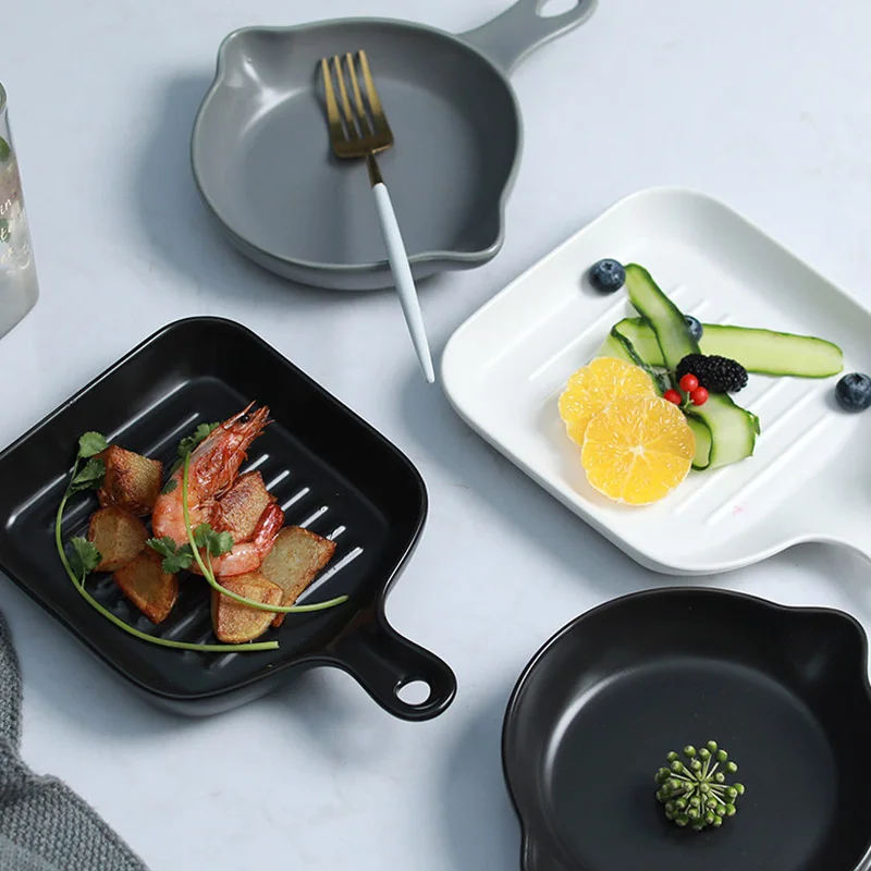 Скандинавский керамический поднос для закусок с ручкой фарфоровый горшок