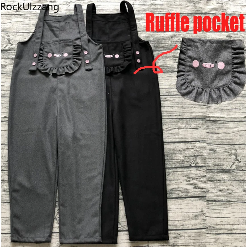 Брюки женские шерстяные с вышивкой милые свободные штаны карманами и оборками в