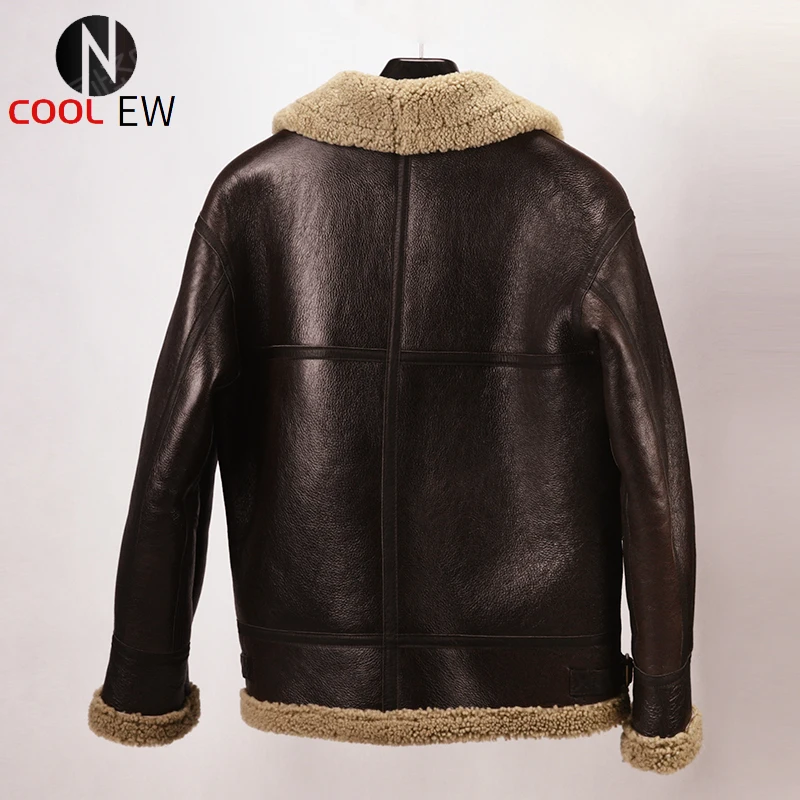 

2021 Dark Brown B3 Bomber Genuine Shearling Coat Military Style Plus Size 10XL Real Natural Sheepskin Winter Thick Warm Jacket