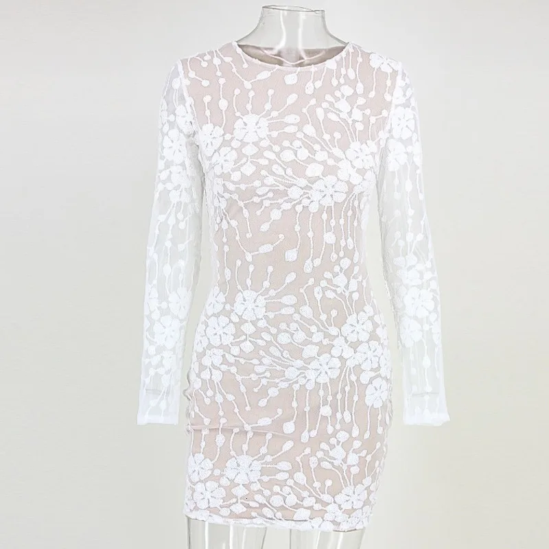 Joyfunear кружева шить Froral Для женщин мини-платье Новые летние Vestido O шеи пляж блесток белое платье партии Bodycon блесток платья