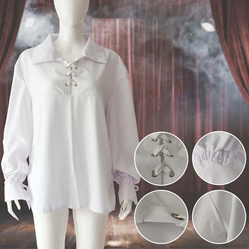 

Men Medieval Renaissance Bandage Stand Collar Shirt Solid Color Top Blouse Loose Casual Long Sleeve Male Casual Shirts Clothes