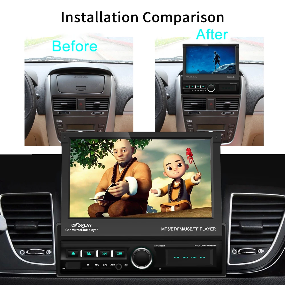 $69.18 Car Stereo 1 DIN Auto Radio MP5 Player Bluetooth Automatic Telescopic CML-Player 7'' Touch Screen Car Mirror Link FM AUX Radio