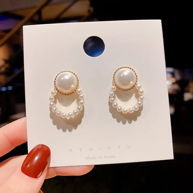 

Wholesale New Pearl and Circle Earrings Women 925 Silvers Pin Short Drop Earrings Jewelry Gift