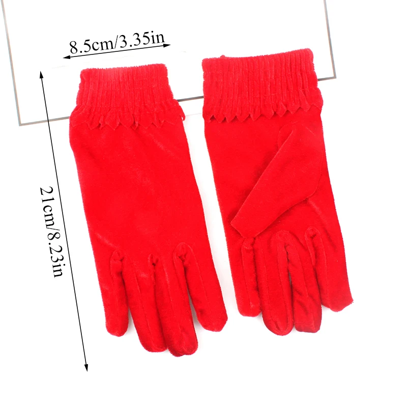 

New Solid Color Elegant Velvet Elastic Gloves Winter Women Warm Soft Thermal Comfortable Mittens Short Wine Red Crimson Gloves