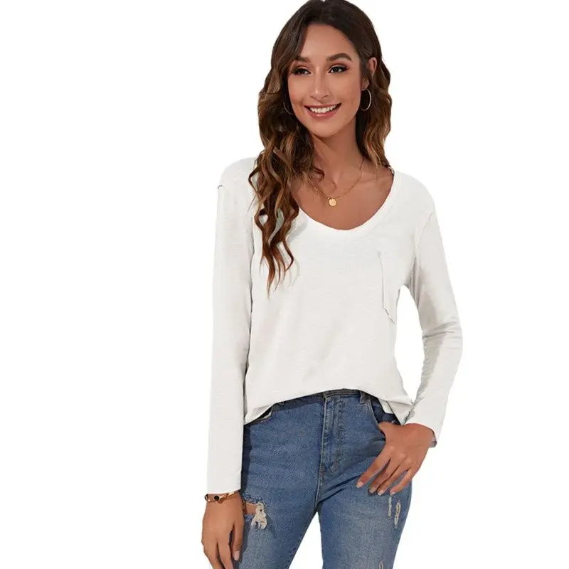 

Autumn 2021 Women New Arrival Splice Casual Loose O-Neck T-Shirts Fashion Solid Color Long Sleeve Tops Lady Streetwear Pullover