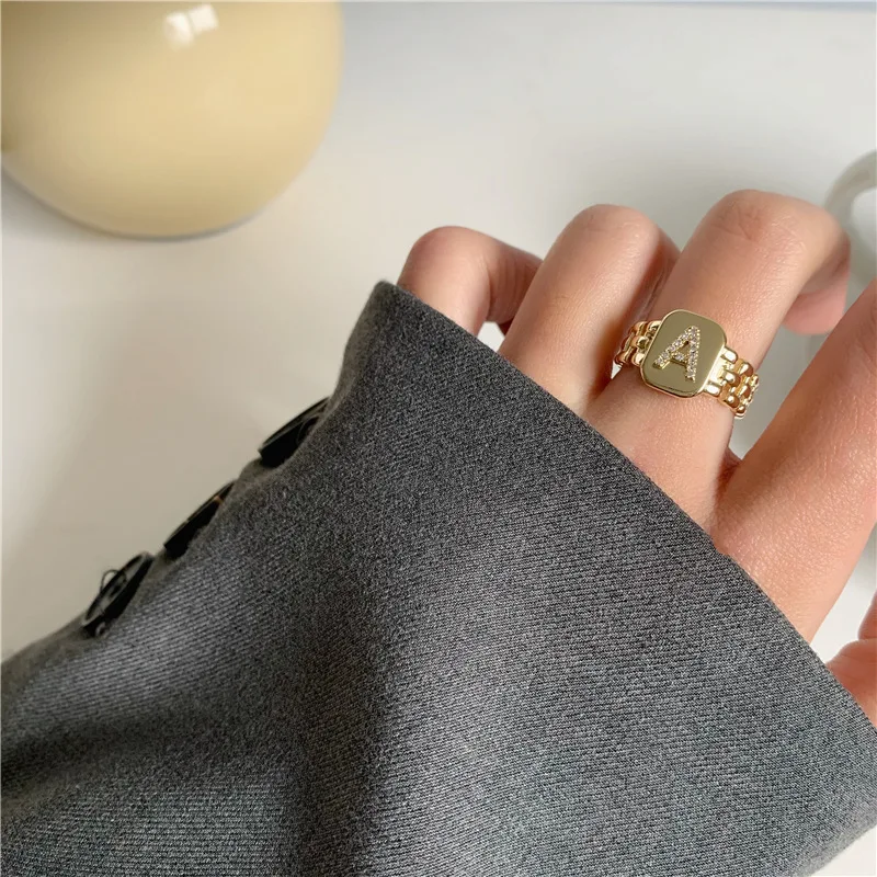 

KACOSHOW European and American Fashion All Letter Chain Rings Female Temperament Retro Ring Gifts for women Girls Accessories