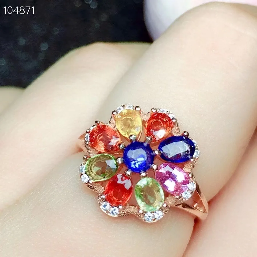 

New Coming Luxury100% Natural and real Flower tourmaline ring Free shipping 925 sterling silver Fine gem