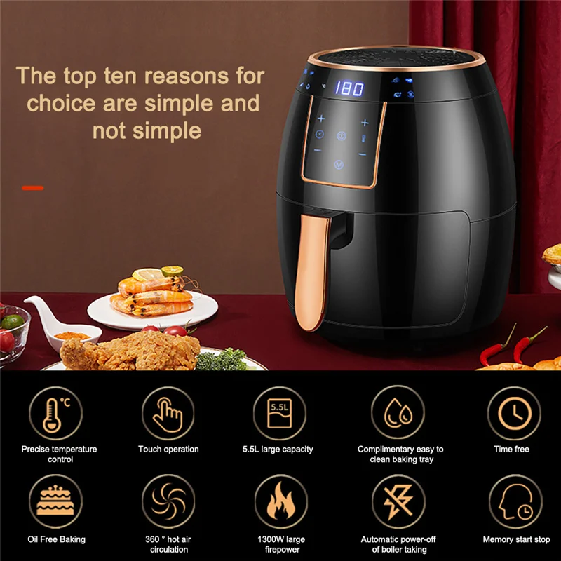 

5.5L Air Fryer Household Multi-Function Large-Capacity Healthy Sootless Fryer Deep Frying Pan Touch Screen Version Air Fryer