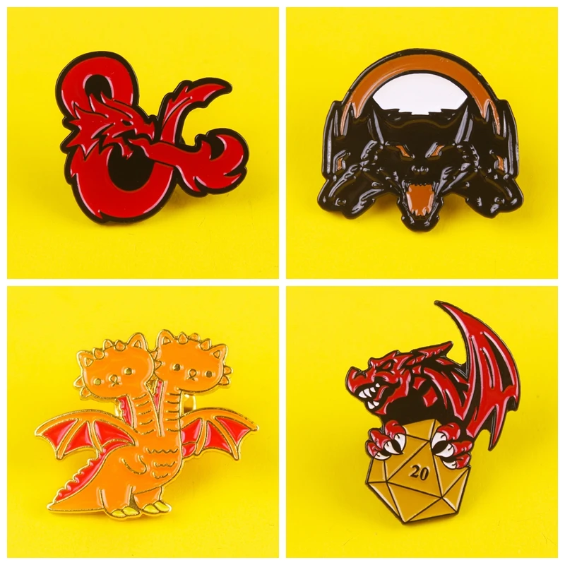 

Dragon Series Pins Red dragon Brooches Black Three Wolves metal Zinc Alloy Pins Badges Jewelry Cute lapel pins Accessories Gifts