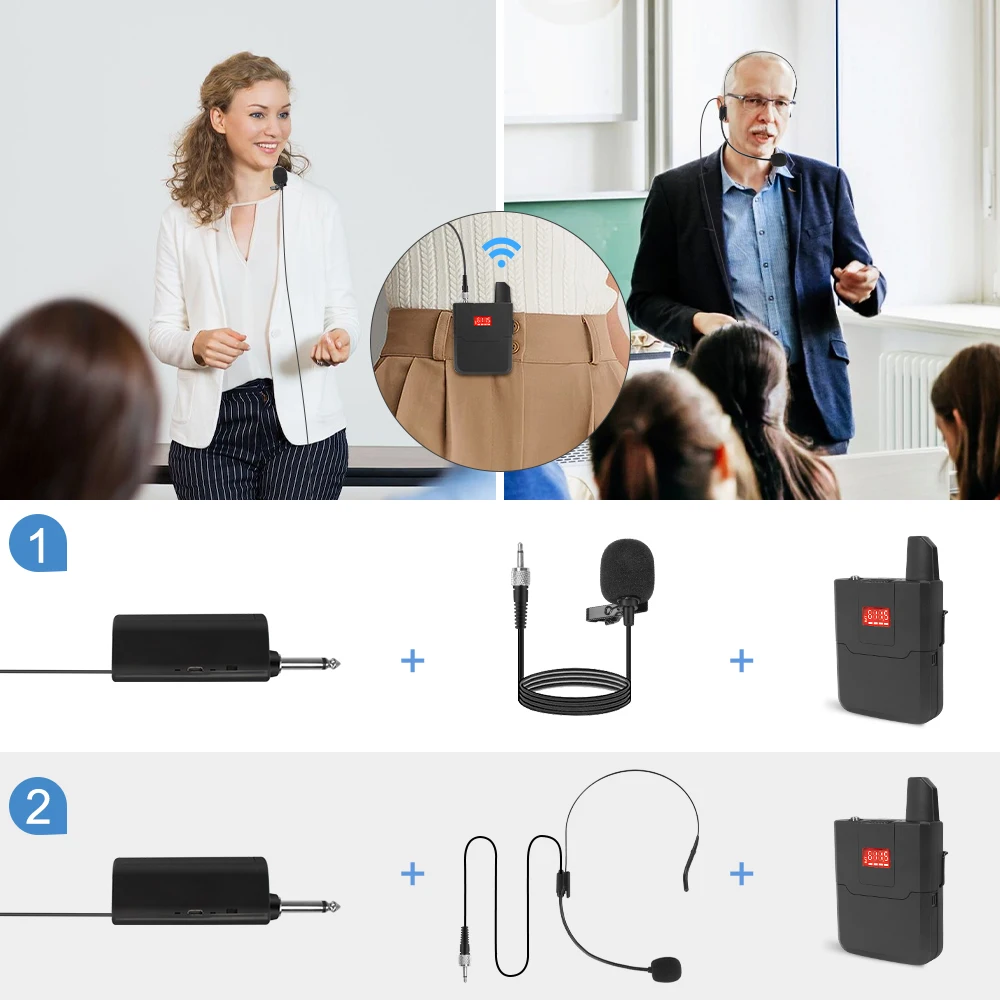 Двойная беспроводная гарнитура УВЧ петличная микрофонная система микрофон на