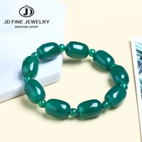 jd natural stone green agate barrel bead bracelets women elegant smooth gemstone energy balance bangles female fashion jewelry