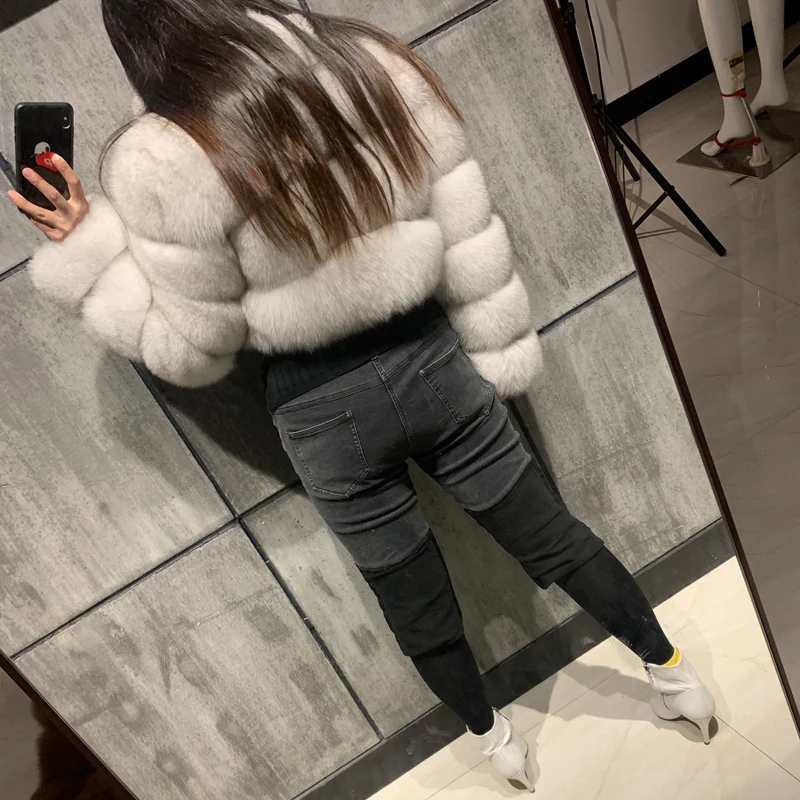 

ladies natural fox real women genuine fur jacket long sleeve