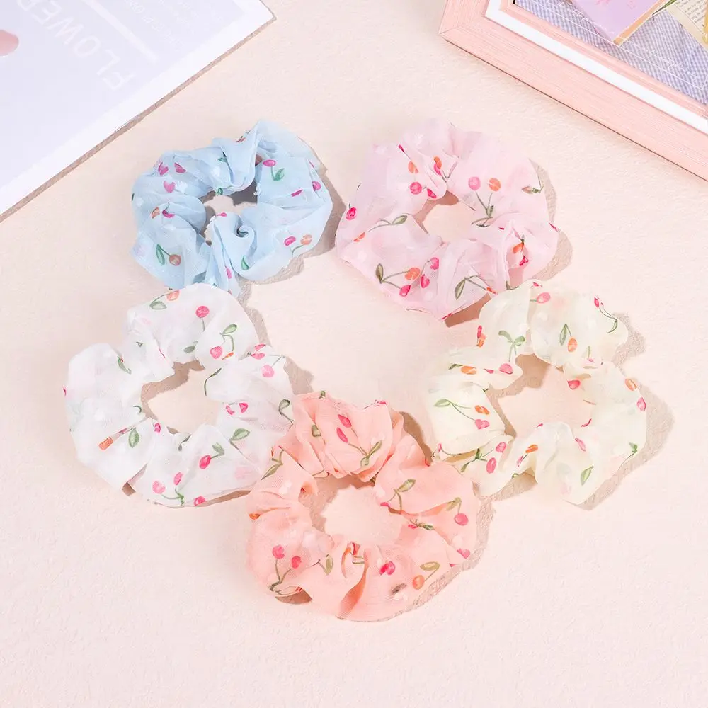 

1PC Chiffon Cherry Print Floral Large Intestine Hair Tie,Korean Style Flower Hair Band Hair Rubber Band for Women Girl