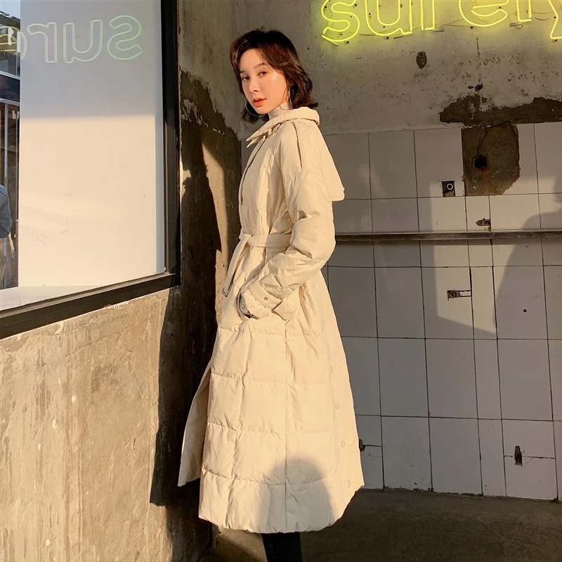 2023 Fashion Korean Winter Jackets Women Slim Down Coats Ladies Warm White Duck Down Coats Parkas Female Long Down Overcoat Coat