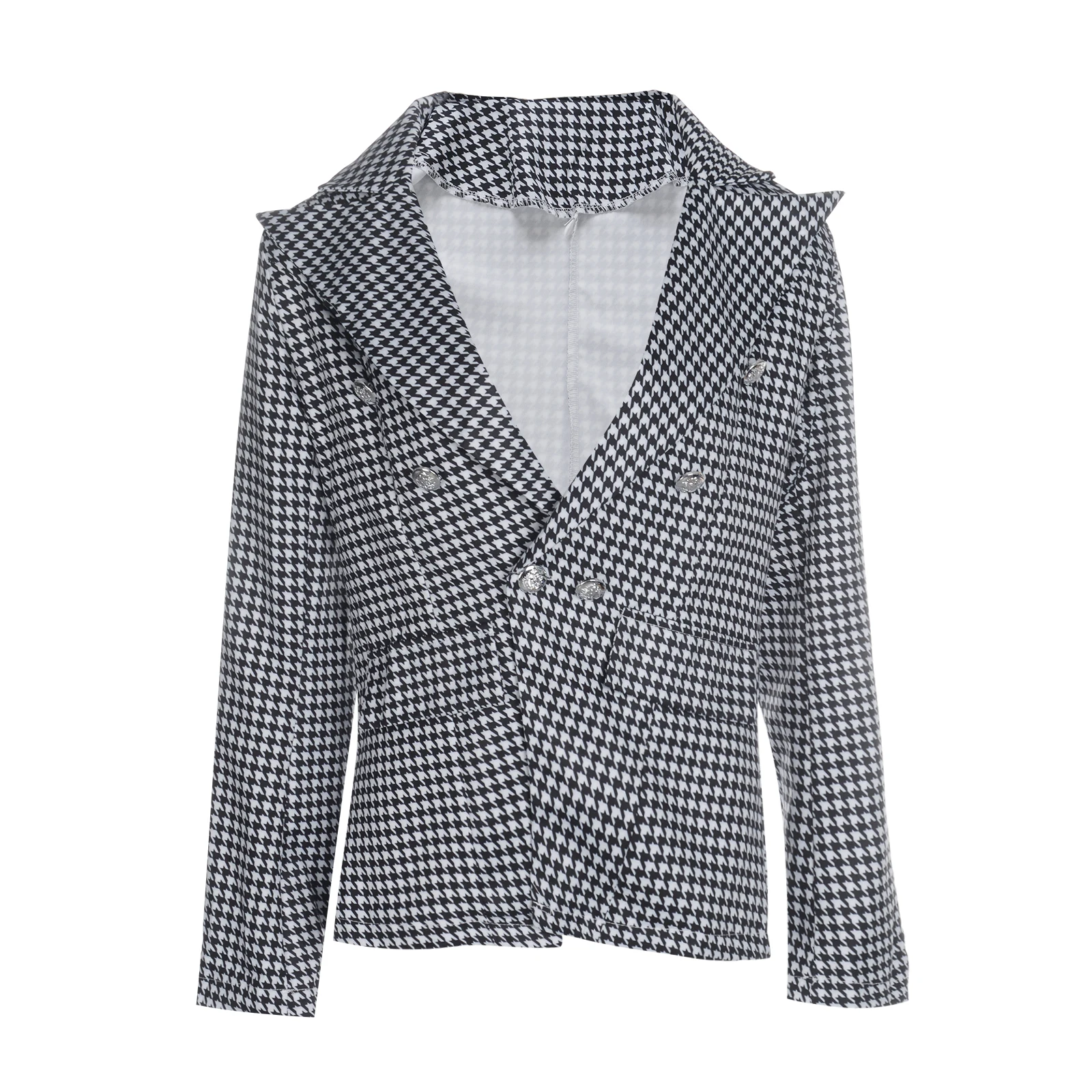 

Women Houndstooth Blazer Ladies Elegant Fashion Autumn and Winter Long Sleeve Tailored Collar Side Pocket Suit Jacket